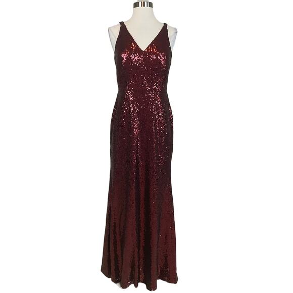 Nightway Women's Formal Dress Size 4 Red Sequined Sleeveless Long Evening Gown - Picture 1 of 11